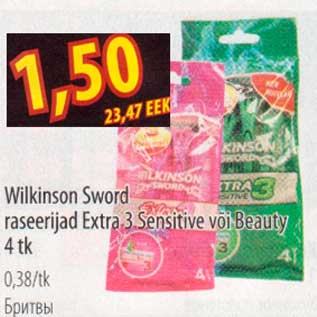 Allahindlus - Wilkinson Sword raseerijad Extra 3 Sensitive või Beauty