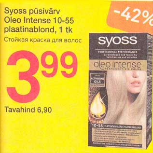 Allahindlus - Syoss püsivärv Oleo Intense 10-55 plaatinablond, 1 tk