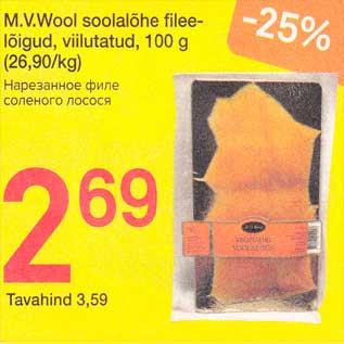 Allahindlus - M.V.Wool soolalõhe fileelõigud, viilutatud, 100 g