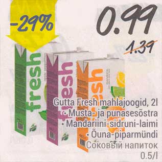 Allahindlus - Gutta Fresh mahlajoogid, 2 l