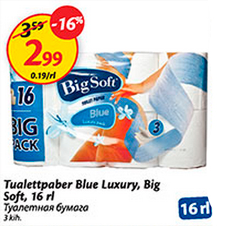 Allahindlus - Tualettpaber Blue Luxury, Big Soft