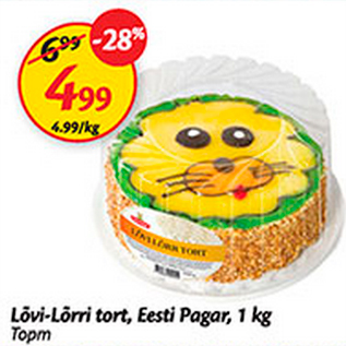 Allahindlus - Lõvi-Lõrri tort, Eesti Pagar, 1 kg