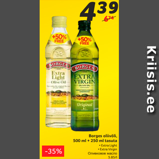 Allahindlus - Borges oliivõli, 500 ml + 250 ml tasuta