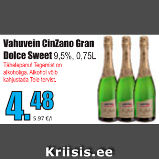 Allahindlus - Vahuvein CinZano Gran Dolce Sweet