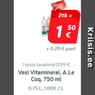 Allahindlus - Vesi Vitamineral, A.Le Coq, 750 ml