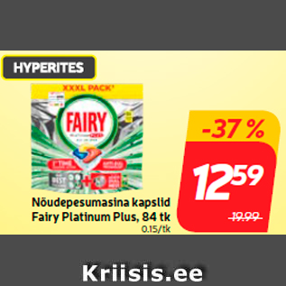 Allahindlus - Nõudepesumasina kapslid Fairy Platinum Plus, 84 tk