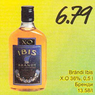 Allahindlus - Brändi Ibis X-O 36%, 0,5 l