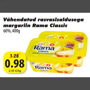 Allahindlus - Vähendatud rahvasisaldusega margariin Rama Classic