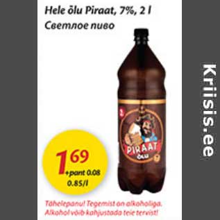 Allahindlus - Hele õlu Piraat, 7%, 2 l