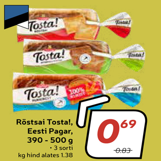 Allahindlus - Röstsai Tosta!, Eesti Pagar, 390 - 500 g