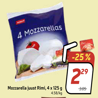 Allahindlus - Mozzarella juust Rimi, 4 x 125 g