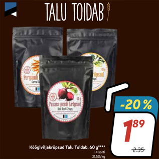 Allahindlus - Köögiviljakrõpsud Talu Toidab, 60 g****