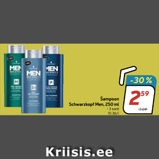 Allahindlus - Šampoon Schwarzkopf Men, 250 ml