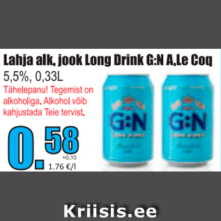 Allahindlus - Lahja alk. jook Long Drink G:N A.Le Coq