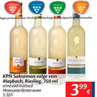 Allahindlus - KPN Saksamaa valge vein Maybach, Riesling, 750 ml