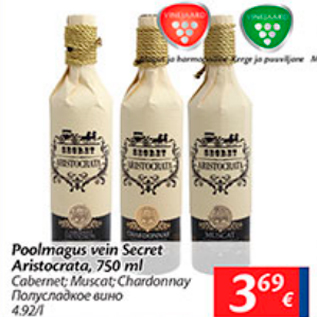 Allahindlus - Poolmagus vein Secret Aristocrata, 750 ml