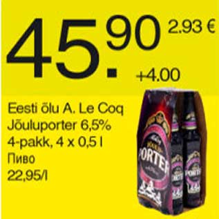 Allahindlus - Eesti õlu A. Le Coq Jõuluporter 6,5%