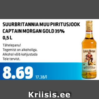 Allahindlus - Suurbritsnnia muu piiritusjook Captain Morgan Gold