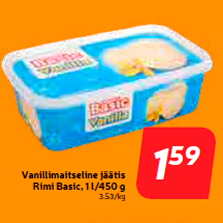 Allahindlus - Vanillimaitseline jäätis Rimi Basic, 1 l/450 g