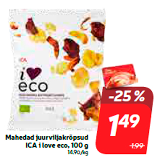 Allahindlus - Mahedad juurviljakrõpsud ICA i love eco, 100 g