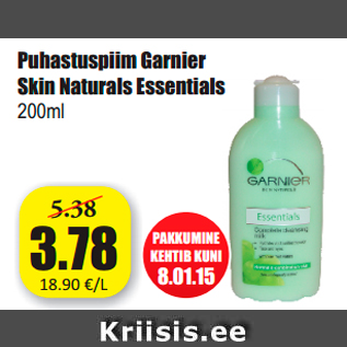 Allahindlus - Puhastuspiim Garnier Skin Naturals Essentials 200ml