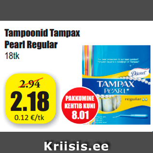 Allahindlus - Tampoonid Tampax Pearl Regular 18tk