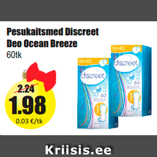 Allahindlus - Pesukaitsmed Discreet Deo Ocean Breeze 60tk