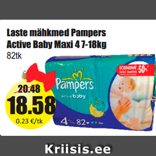 Allahindlus - Laste mähkmed Pampers Active Baby Maxi 4 7-18kg 82tk