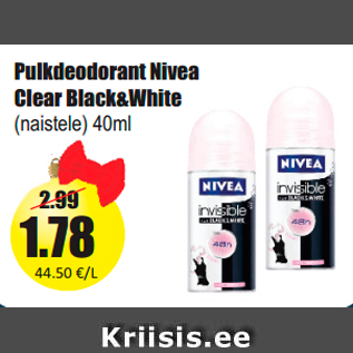 Allahindlus - Pulkdeodorant Nivea Clear Black&White