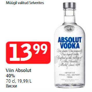 Allahindlus - Viin Absolut 40%, 70 cl