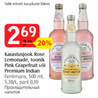 Allahindlus - Karastusjook Rose Lemonade, toonik Pink Grapefruit või Premium Indian