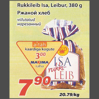 Allahindlus - Rukkileib Isa, Leibur, 380 g, viilutatud