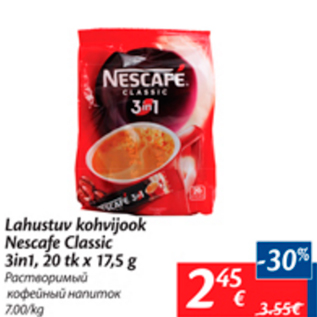 Allahindlus - Lahustuv kohvijook Nescafe Classic 3in1, 20 tk x 17,5 g