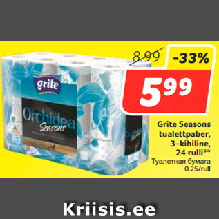 Allahindlus - Grite Seasons tualettpaber, 3-kihiline, 24 rulli**