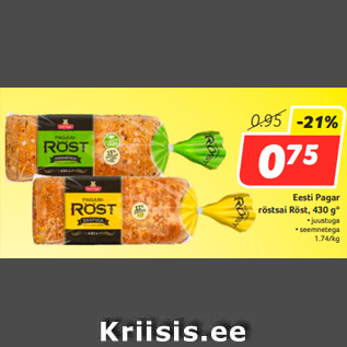 Allahindlus - Eesti Pagar röstsai Röst, 430 g*