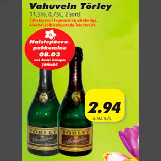 Allahindlus - Vahevein Törley 11,5%, 0,75l, 2sorti