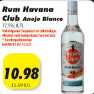 Allahindlus - Rum Havana Club Aneje Blanco 37,5%,0,7l