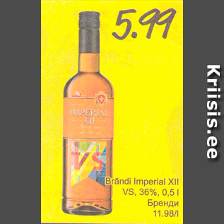 Allahindlus - Brändi Imperial XII VS, 36%, 0,5 l