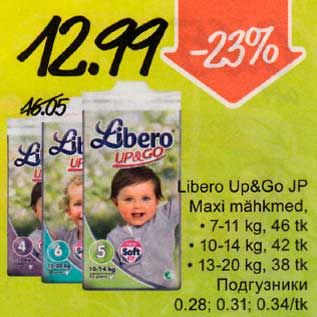 Allahindlus - LiЬеrо Up&Go JP Maxi mэhkmеd.7-11 kg, 46 tk . 10-14 kg, 42 tk . 13-20 kg, 38tk