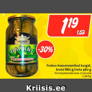 Allahindlus - Frubex konserveeritud kurgid, bruto 880 g/neto 480 g