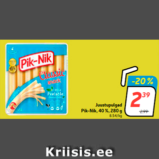 Allahindlus - Juustupulgad Pik-Nik, 40 %, 280 g