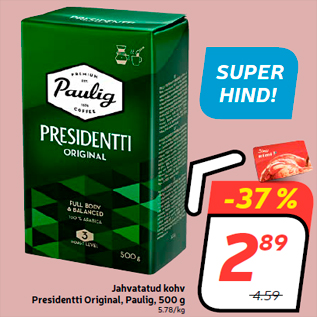 Allahindlus - Jahvatatud kohv Presidentti Original, Paulig, 500 g