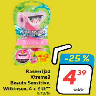 Allahindlus - Raseerijad Xtreme3 Beauty Sensitive, Wilkinson, 4 + 2 tk**