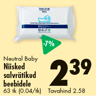 Allahindlus - Neutral Baby Niisked salvrätikud beebidele