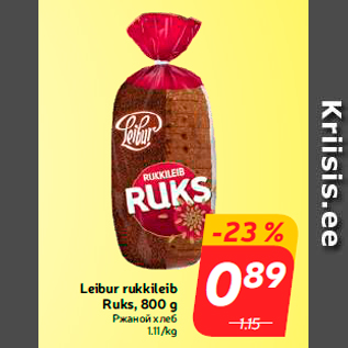 Allahindlus - Leibur rukkileib Ruks, 800 g