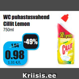 Allahindlus - WC puhastusvahend Cillit Lemon 750ml