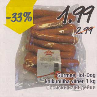 Allahindlus - Gurmee Hot-Dog kalkuniliha viiner, 1 kg