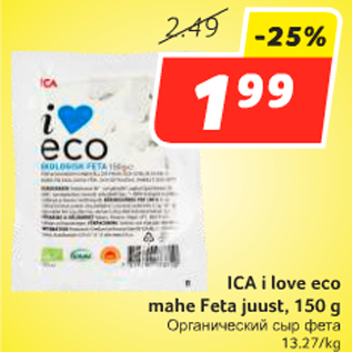 Allahindlus - ICA i love eco mahe Feta juust, 150 g