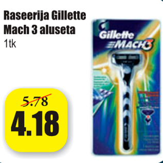 Allahindlus - Raseerija Gillette Mach3 aluseta 1 tk