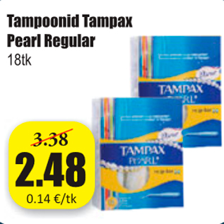 Allahindlus - Tampoonid Tampax Pearl Regular 18 tk